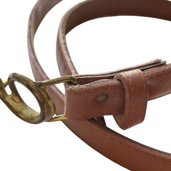 VTG 80s Leather French Hunting Horn Belt Brown Women’s 12 Classic Academia - Picture 4 of 8